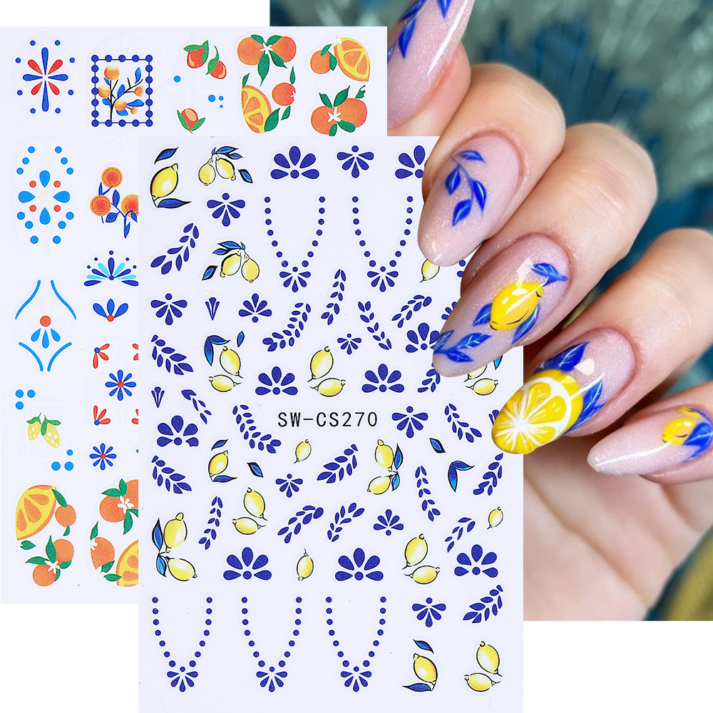 Summer Fruit Lemon Orange Flower Vine Nail Stickers